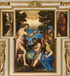 Kaple Panny Marie Lidové, první rozpětí jižní strana, Giulio Campi, Křest Krista 1569, Na stranách Sant