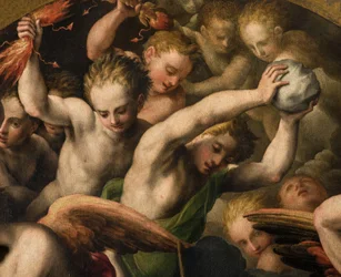 Severní transept, Oltář svatého Michaela Archanděla, Archanděl Michael zabíjí zlého, Giulio Campi 1566, Detail
