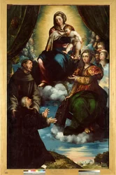 Tisk Madony s dítětem, Svaté Kateřiny Alesandrijské, Svatého Františka a Pietra Martirea