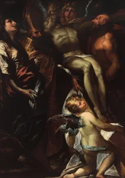 Sestup z kříže se svatou Máří Magdalenou, Augustinem, Jeronýmem a anděly, asi 1618 (olej na plátně)