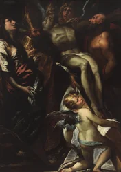 Sestup z kříže se svatými Marií Magdalenou, Augustinem, Jeronýmem a anděly, c. 1618