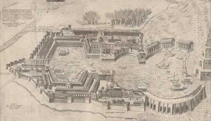 Zrcadlo římské velkoleposti: Pohled z ptačí perspektivy na římský přístav, 1554., 1554.