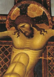 Detail nástěnné malby Ježíše Krista, kostel sv. Dominika, Giunta Pisano, Bologna, Emilia Romagna, Itálie