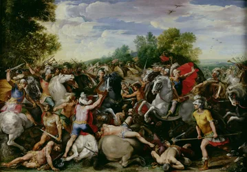 Vítězství Tullus Hostilius (672-640 př.nl) nad silami Veii a Fidenae (olej na panelu)