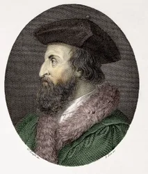 Portrét italského lékaře, básníka a humanisty Girolama Fracastora (Hieronymus Fracastorius nebo Jerome Fracastor) (1478/83-1553) Rytina Soukromá sbírka
