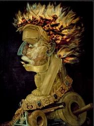 Ohnivý obraz od Giuseppe Arcimboldiho (Arcimboldo) (1527-1593) 1566 Rozměr 66,5x51 cm Vídeň, Kunsthistorisches Museum