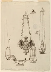 Oltářní lampy, kadidelnice, vonná loď