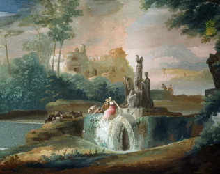 Galantská scéna pastýřů v imaginární krajině, Giuseppe Bernardino Bison (1762-1844)