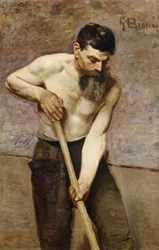 Příkopový bagr, od Giuseppe Bertiniho (1825-1898), olej na plátně