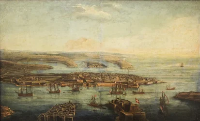 Pohled na Grand Harbour, Marsamxett a Vallettu