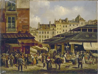 Les Halles a Rue de la Tonnellerie, kolem roku 1828 (olej na plátně)