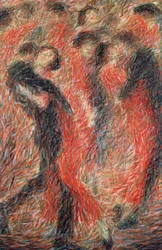 Tango, žena v červeném tančící, fantazie tančícího páru