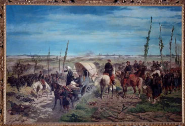 Italský vojenský tábor v bitvě u Magenty v roce 1859 (olej na plátně