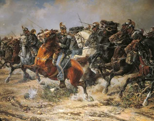 Třetí válka za nezávislost, obvinění z janovské kavalérie v Custoze, 24. června 1866, maloval Giuseppe Gabani