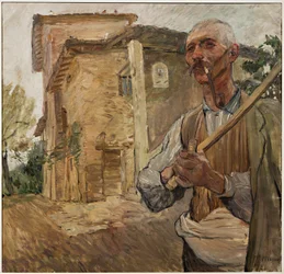 Muž s dýmkou (olej na plátně)