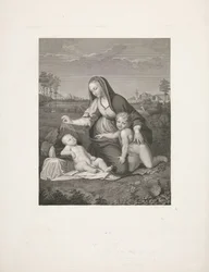 Marie s dítětem a mladý Jan Křtitel v krajině Madonna del Velo