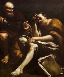 Démokritos a Hérakleitos,1730 (olej na plátně)