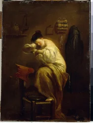 Žena hledá blechy. (Žena hledá blechy). Obraz Giuseppe Maria Crespi (1665-1747), olej na plátně, kolem roku 1710. Italské umění (Bologna)