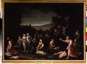 ""Nymfy odzbrojují Amory"" (Nymfy odzbrojují Amory) Obraz Giuseppe Maria Crespiho (1665-1747) cca 1698 Puškinovo muzeum, Moskva