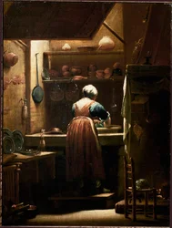 The Kitchen Girl Painting od Giuseppe Maria Crespi řekl lo Spagnolo (španělsky) (1665-1747) 1722 cca. Slunce. 57x43 cm Florencie, Galleria degli Uffizi (Uffizi)