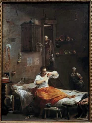 La femme à la puce Obraz Giuseppe Crespi (1665-1747) 18. století Sun. 0,54 x 0,40 m
