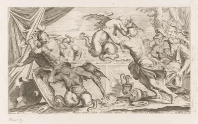 Aeneas a jeho společníci bojují s Harpyjemi Arpijae celebri lapsu de montibus adsunt (název na objektu) Putování Aeneas (název série) L