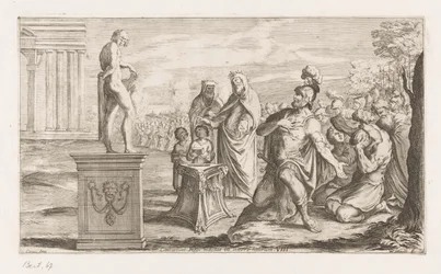 Aeneas se nabízí Apollónovi Král Coelicolus zabíjí býka na pláži (název na předmětu) Omzwervingen van Aeneas (název série) L