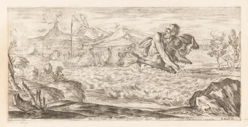 Polyphemus achtervolgt de vloot van Aeneas Zde je přítomen Polyphemus, příšerný, kráčí po pláni (název na předmětu) Omzwervingen van Aeneas (název série) L