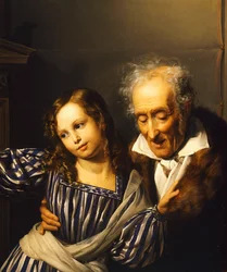 Stařec ukazuje Herm Maria Luigia své vnučce, Giuseppe Molteni, kolem roku 1830, olej na plátně