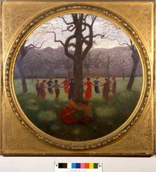 Girotondo neboli jarní idyla: kolo neboli idyla jara. Obraz Giuseppeho Pellizzy da Volpedo (1868-1907)