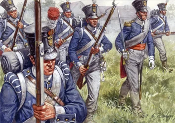 První říše: belgická nebo nizozemská pěchota kolem roku 1815 - První říše: belgická nebo nizozemská pěchota - Ilustrace Giuseppe Rava