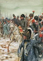 Ať žije císař! Císař Napoleon I. (1769-1821) obkličuje svou armádu během francouzského tažení v lednu 1814" - Válka šesté koalice, bitvy ve Francii, císař Napoleon I. obkličován svou armádou během francouzského tažení - Ilustrace G