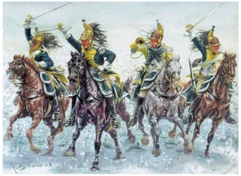 Napoleonské války: angličtí dragouni útočí Ilustrace Giuseppe Rava