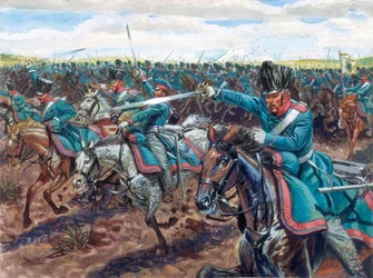 Napoleonské války: pruští dragouni útočí Ilustrace Giuseppe Rava