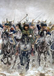 Prusko-polské tažení: Joachim Murat (1767-1815) v čele jezdectva v bitvě u Eylau 8. února 1767.