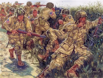 Druhá světová válka: 101. výsadková divize (101st US Airborne Division) přezdívaná Screaming Eagles - WWII: 101st Airborne Division, Screaming Eagles - Ilustrace Giuseppe Rava