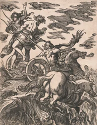 Znásilnění Persefony s Plutem na koni vpravo, 1590-1607.
