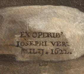 Podpis umělce, Narození Páně, detail, 1622