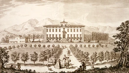 Pohled na vilu del Barone z knihy Giuseppe Boucharda "Pohledy na Toskánsko", vydané v letech 1744-57.