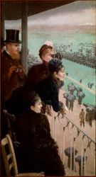 Dostihy v Bois de Boulogne. Diváci sledující koňské dostihy. Giuseppe De Nittis (1846-1884), 1881, Řím, Galleria Nazionale d