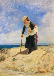 Žena v písku, circa 1875, Giuseppe de Nittis (1846-1884), olej na plátně, 35x26 cm