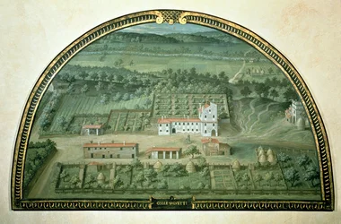 Colle Salvetti, ze série lunet zobrazujících pohledy na Medicejské vily, 1599 (tempera na panelu)