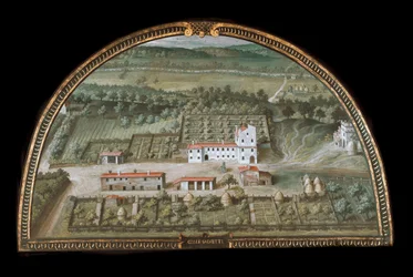 Pohled na Villa di Colle Salvetti poblíž Livorna, Itálie (Tempera