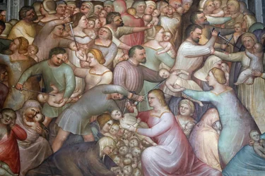 Padovské baptisterium. Stropní fresky ze 14. století od Giusta de Menabuoi. Masakr neviňátek. Padova. Itálie. (foto)