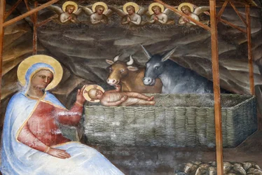 Padovské baptisterium. Stropní fresky ze 14. století od Giusta de Menabuoi. Narození Krista. Padova. Itálie. (foto)
