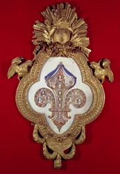 Fleur de France, genealogický strom s třinácti portréty Ludvíka XV. (1710-74) a jeho potomků v rámu ve tvaru fleur-de-lys, 1765 (zlato a smalt)