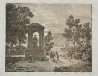 Book of Lithograph Trials s použitím různých prostředků kresby, jako je pastelka, pero, štětec a lazura: Krajina