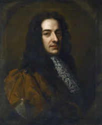 Portrét houslisty a skladatele Nicoly Matteise (Matheis, vers. 1670-1698) par Kneller, Sir Gotfrey (1646-1723). Olej na plátně, rozměr: 76x65