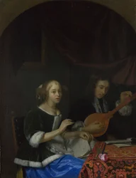 Žena zpívá a muž s citternem, ca. 1665-1667
