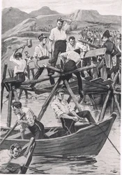 Stavba mostu přes Guadianu, 3. dubna 1811, ilustrace z 
